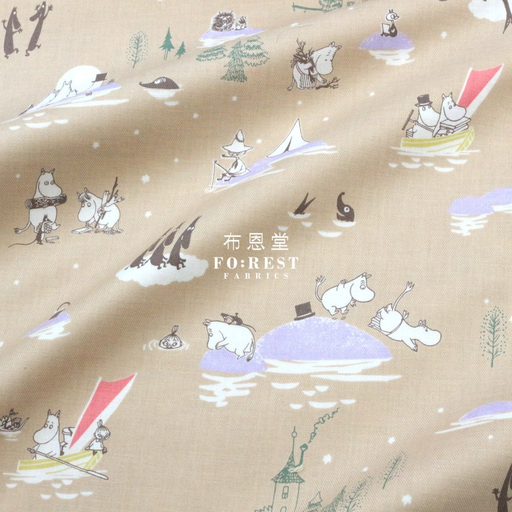 Cotton Moomin Lets Row Fabric Khaki Member Fo Rest Fabric 布恩堂