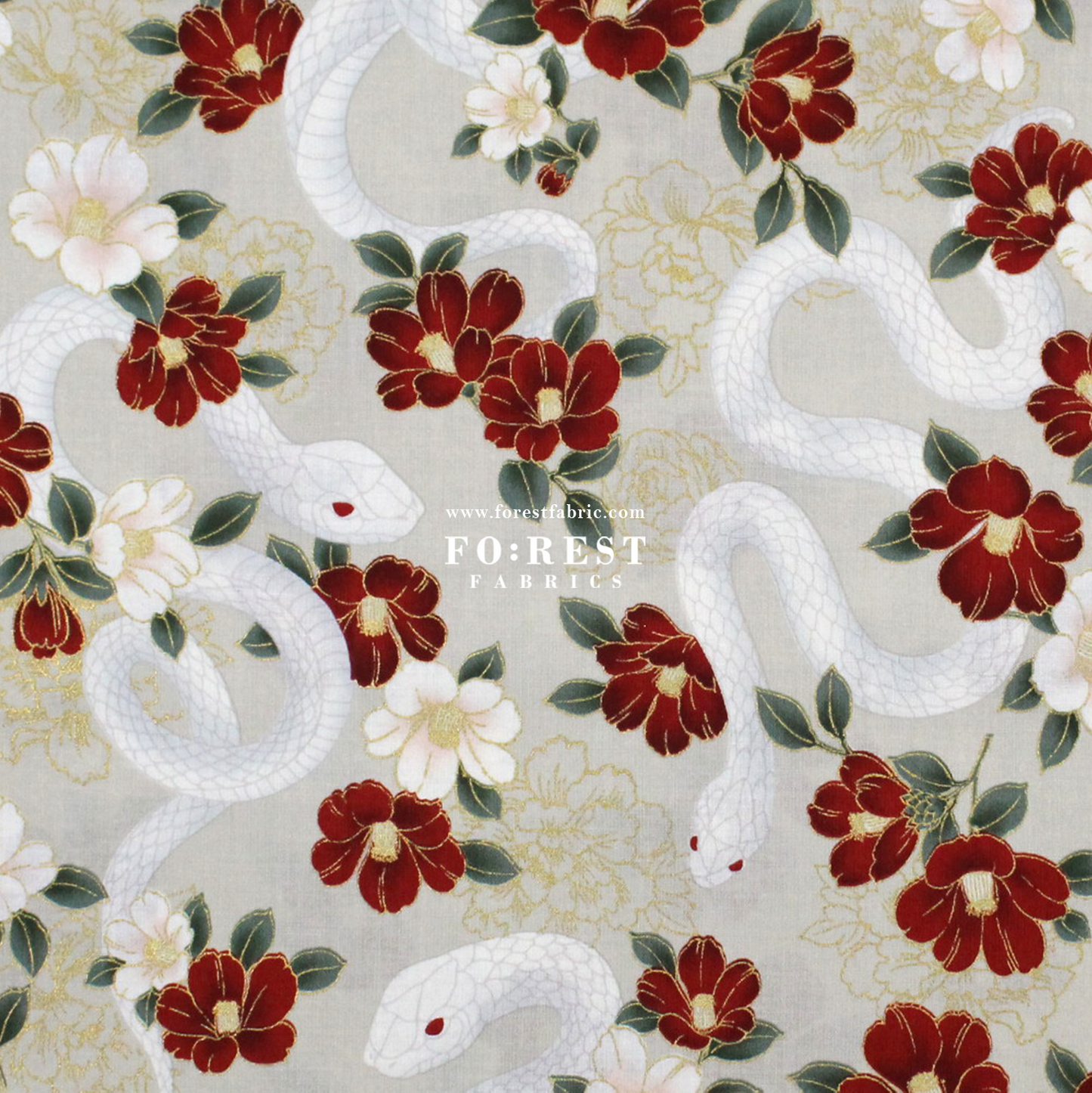 cotton - Sanke Peony金彩白蛇 fabric Cream