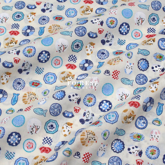 cotton - Cat Bowls & Dishes fabric Natural