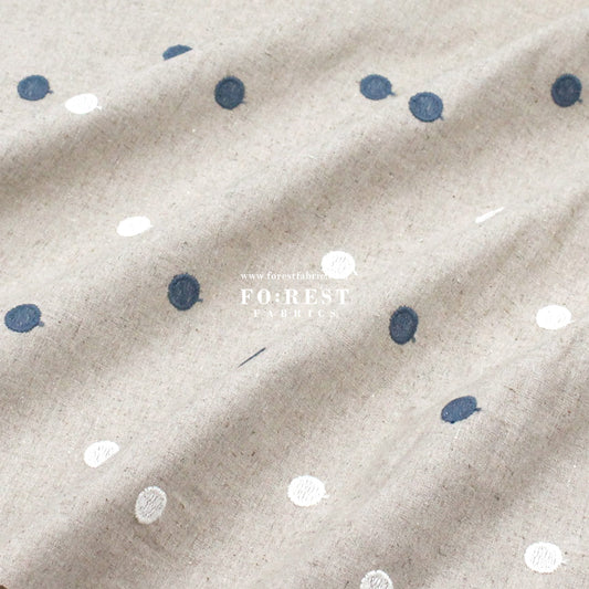 embroidery cotton Linen - Dot fabric Blue