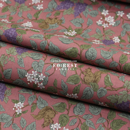 cotton - Flowers Squirrel fabric Mauve