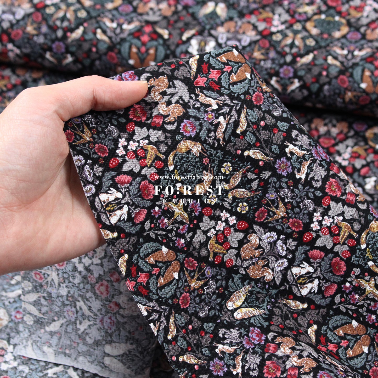 cotton - Art Nouveau Little Forest fabric Black