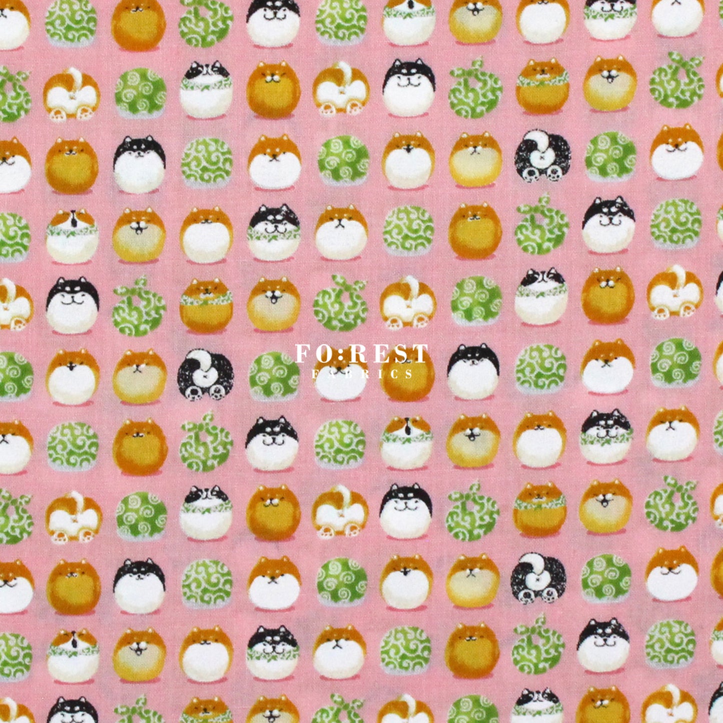 cotton - TravellingShiba Inu fabric Pink