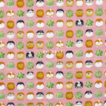 cotton - TravellingShiba Inu fabric Pink