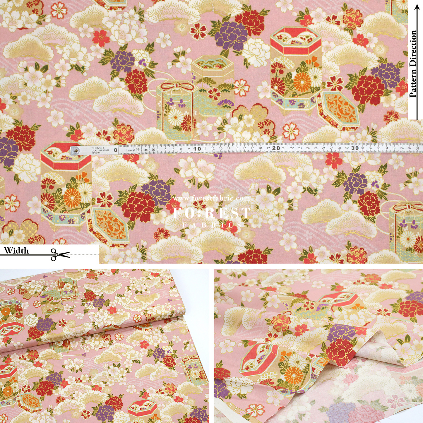 cotton - Cherry blossom Gift Box fabric Pink