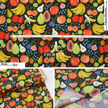 cotton - orchard Fruit Stand - Dark Green fabric