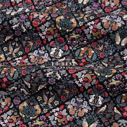 cotton - Art Nouveau Little Forest fabric Black