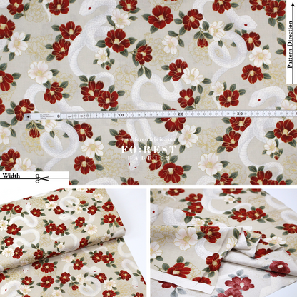 cotton - Sanke Peony金彩白蛇 fabric Cream