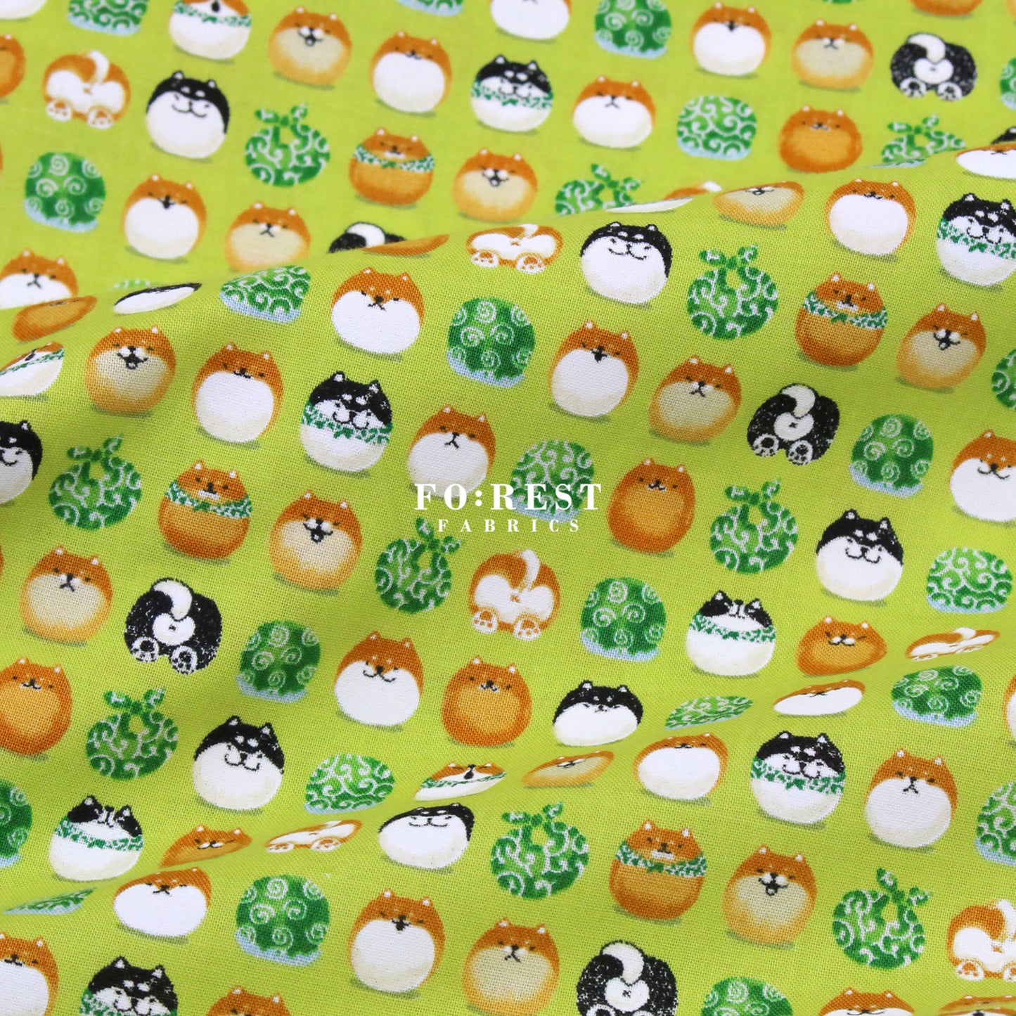 cotton - TravellingShiba Inu fabric Lime