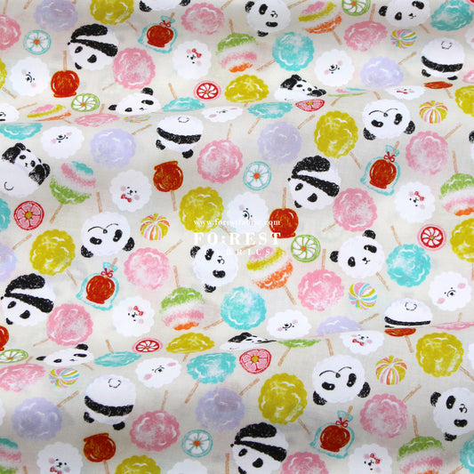 cotton - Panda Poodle Candies fabric Natural