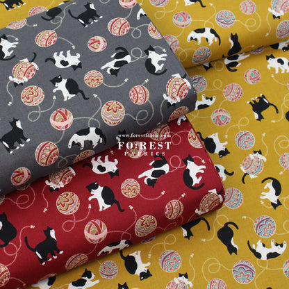 cotton - Cute Ball Cats fabric Charcoal