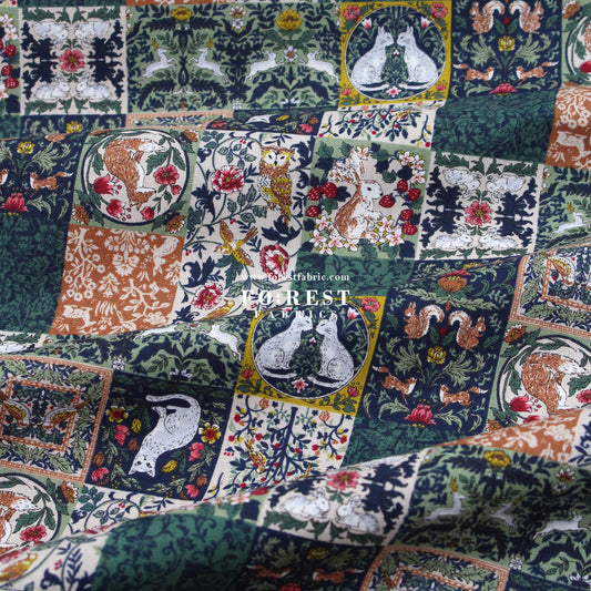 cotton - Art Nouveau Forest fabric Dark Green