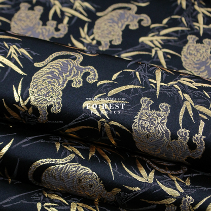 Gold Brocade - Tiger bamboo fabric Black