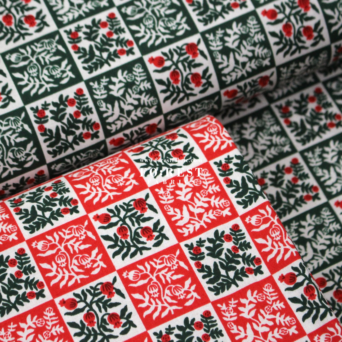 cotton - Yuletide Floral Red Fabric