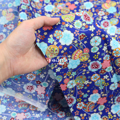 cotton - Decorative Temari Balls Sakura fabric Blue