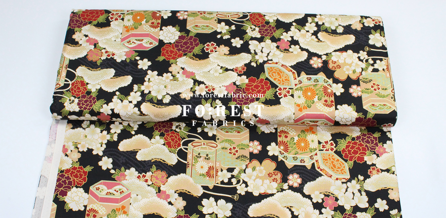 cotton - Cherry blossom Gift Box fabric Black