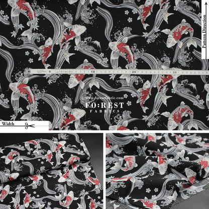 cotton - Koi Fuji mountain with metallic fabric Black