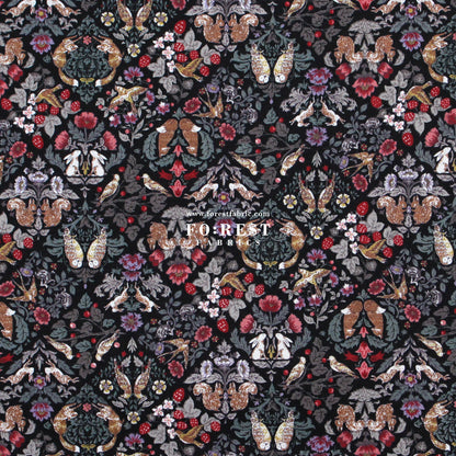 cotton - Art Nouveau Little Forest fabric Black