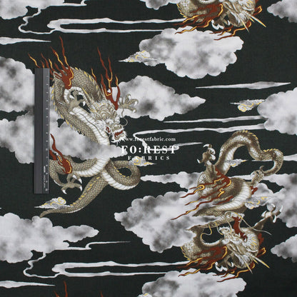 cotton - Dragon with metallic fabric Black