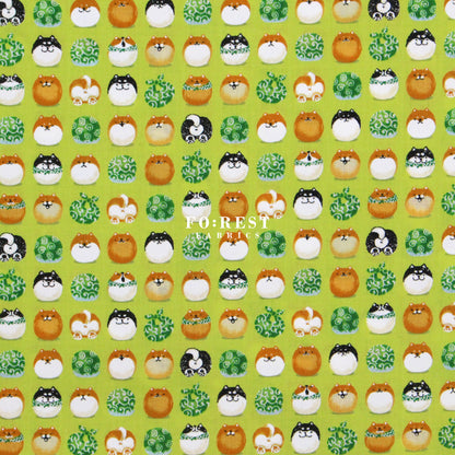 cotton - TravellingShiba Inu fabric Lime