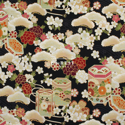 cotton - Cherry blossom Gift Box fabric Black