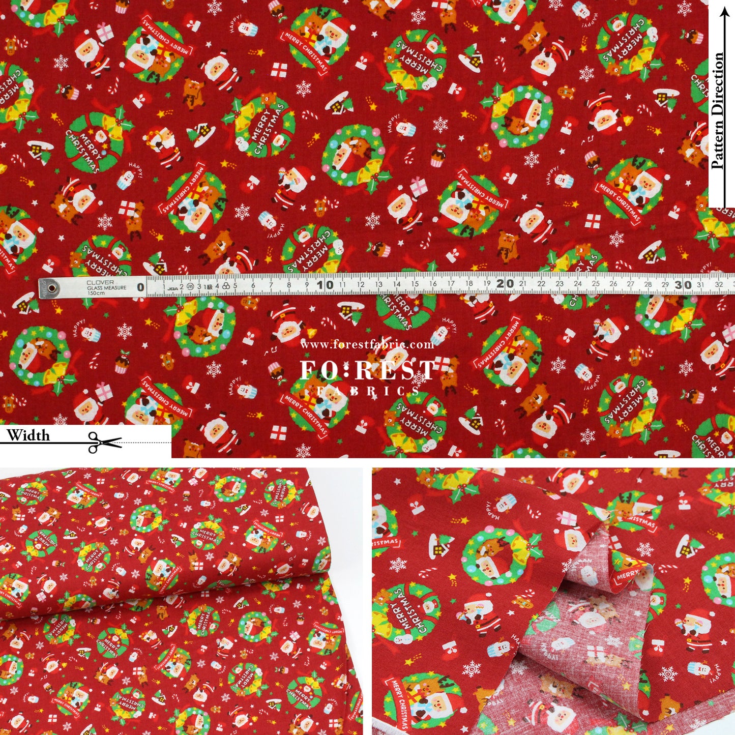 cotton - christmas santa fabric Red