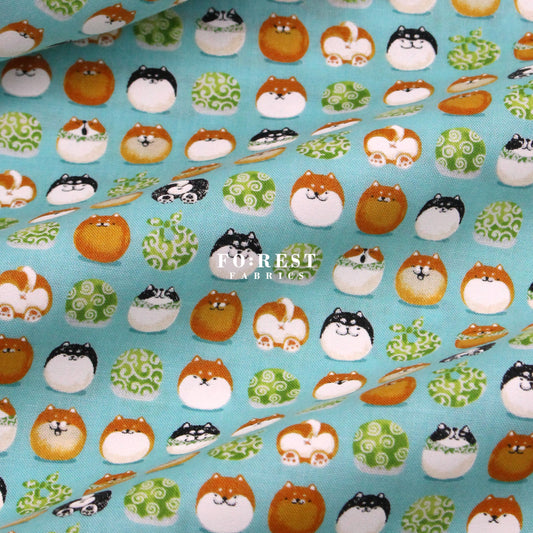 cotton - TravellingShiba Inu fabric Blue