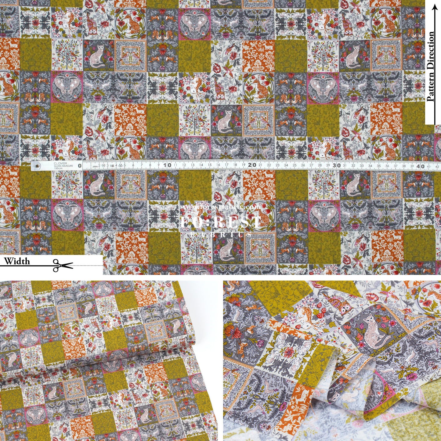 cotton - Art Nouveau Forest fabric Mustard