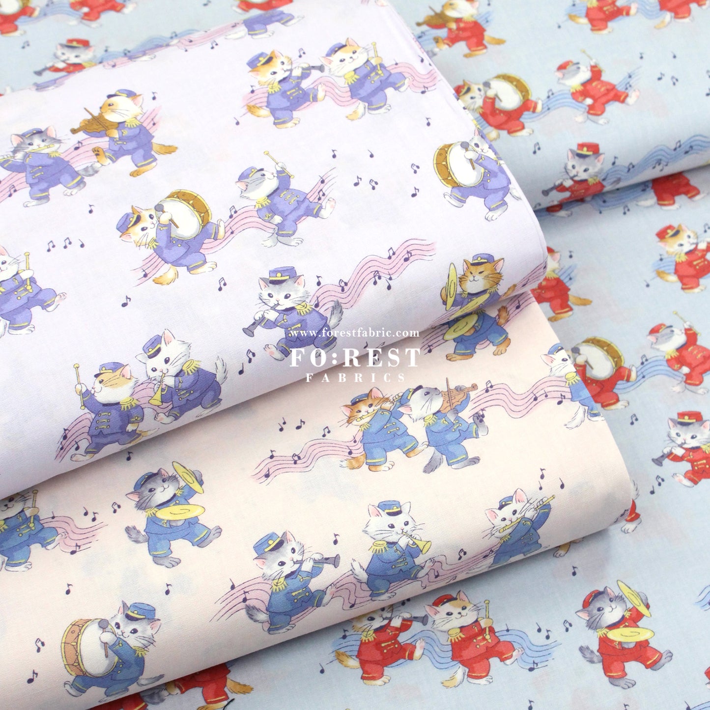 cotton - Cute Music Cats fabric Light Blue