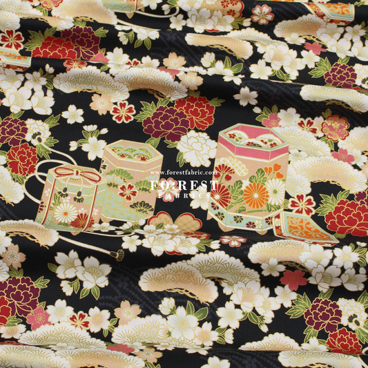 cotton - Cherry blossom Gift Box fabric Black