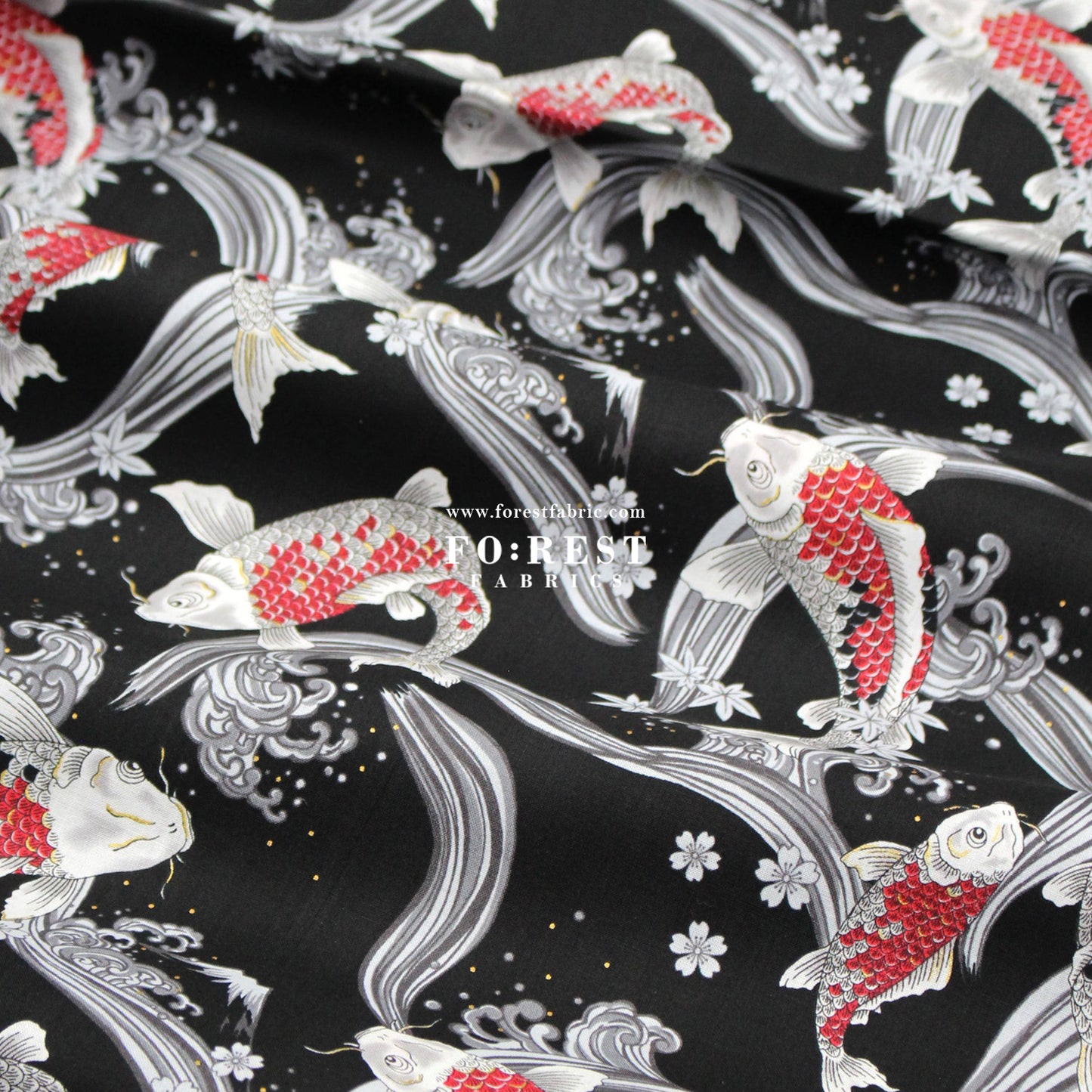 cotton - Koi Fuji mountain with metallic fabric Black