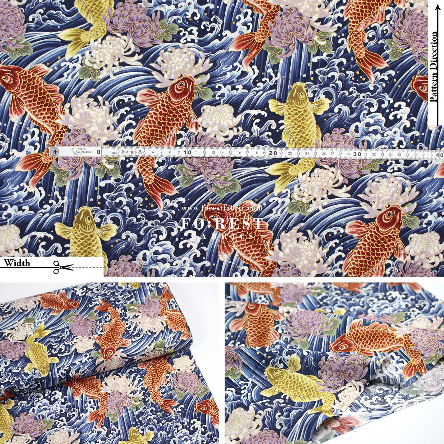 cotton - koi鯉躍龍門 fabric Navy