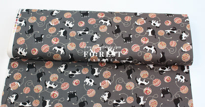 cotton - Cute Ball Cats fabric Charcoal