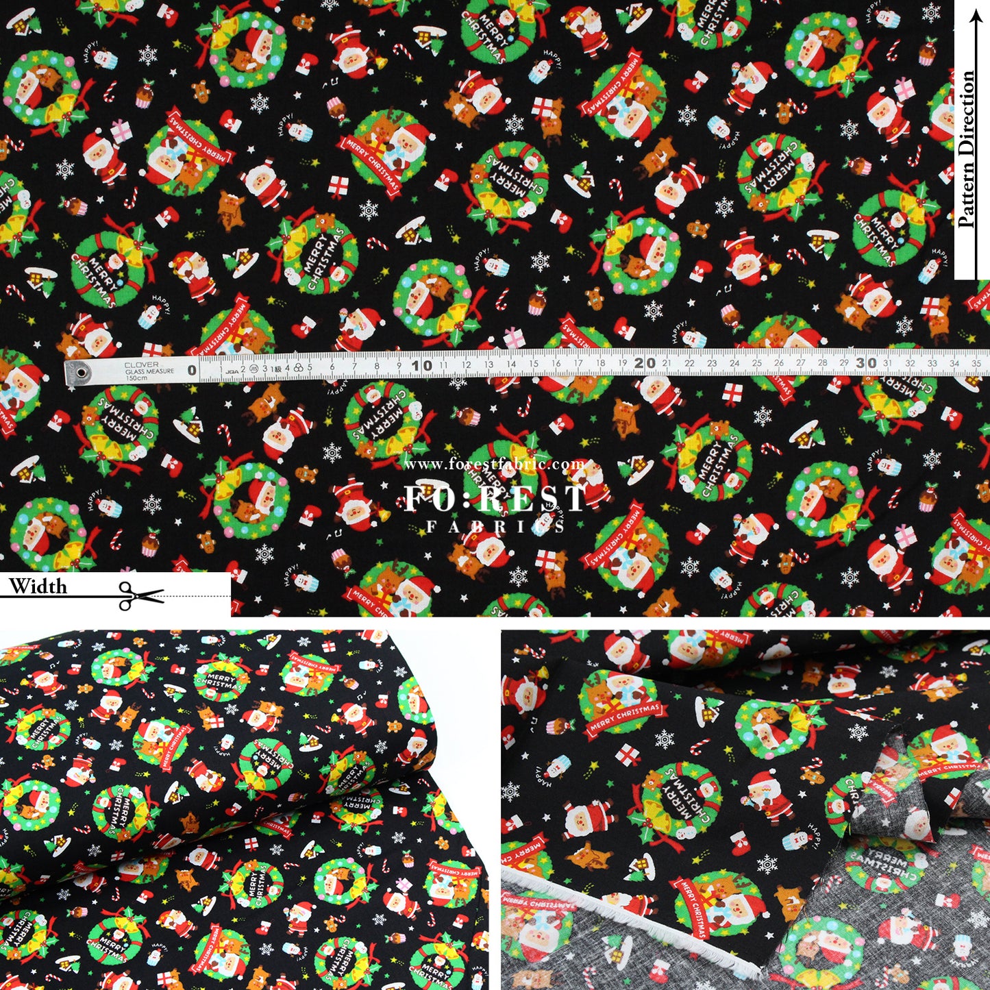 cotton - christmas santa fabric Black