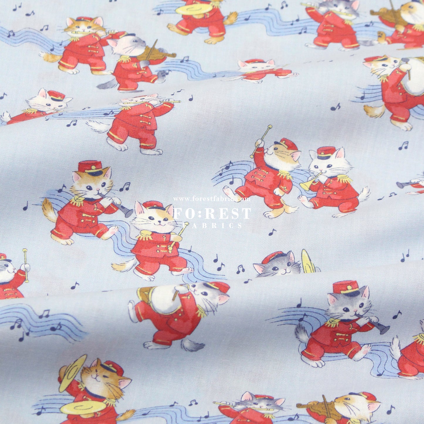 cotton - Cute Music Cats fabric Light Blue