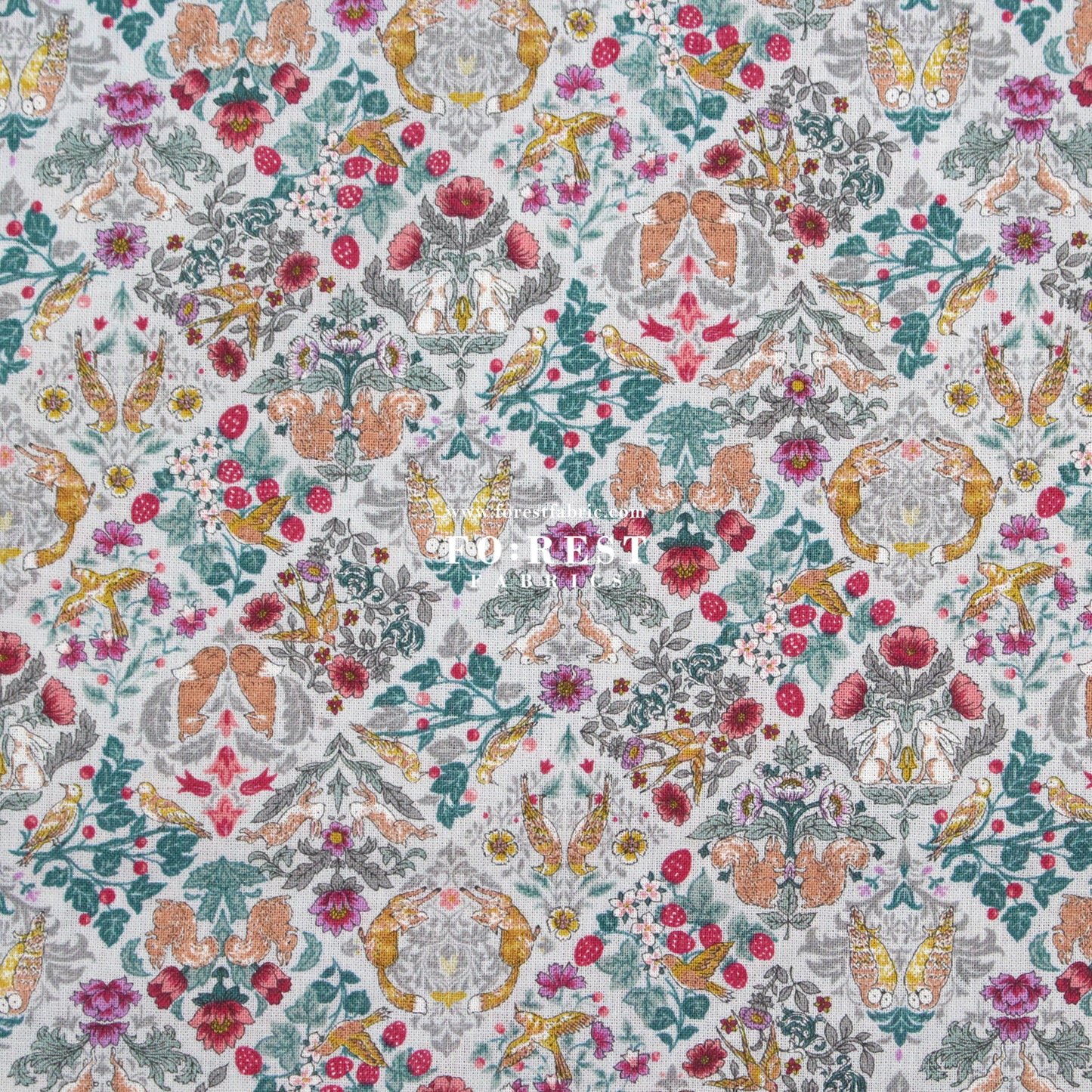 cotton - Art Nouveau Little Forest fabric Gray