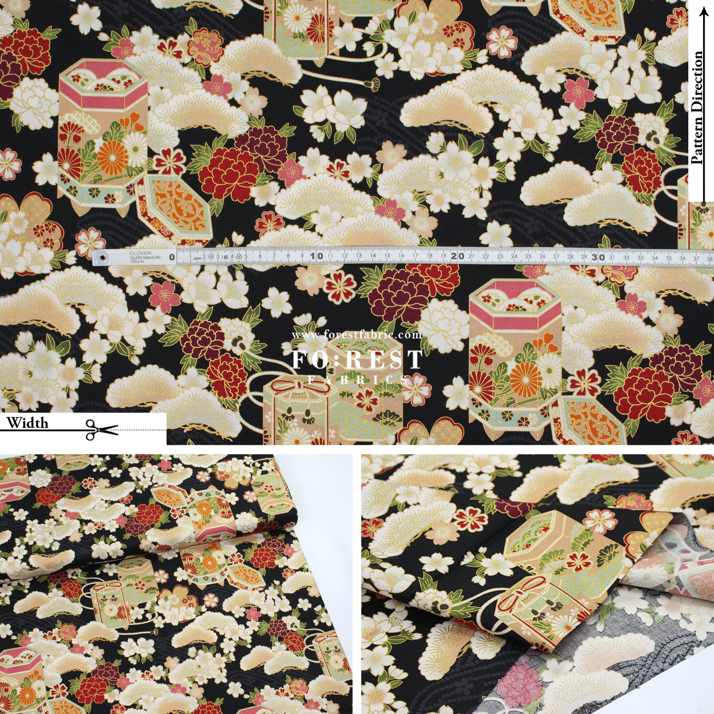 cotton - Cherry blossom Gift Box fabric Black