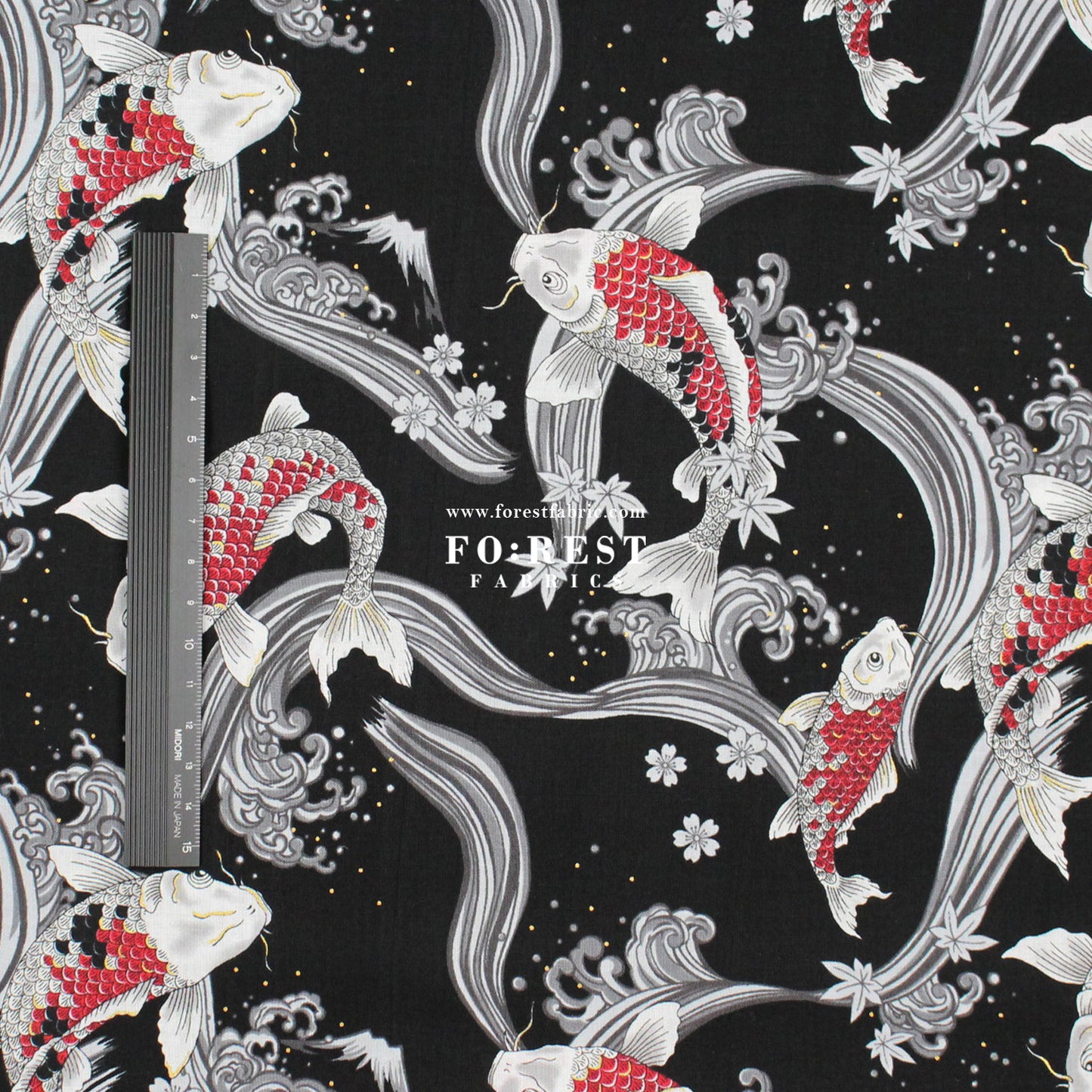 cotton - Koi Fuji mountain with metallic fabric Black