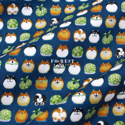 cotton - TravellingShiba Inu fabric Navy