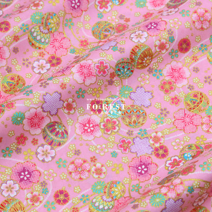 cotton - Decorative Temari Balls Sakura fabric Pink