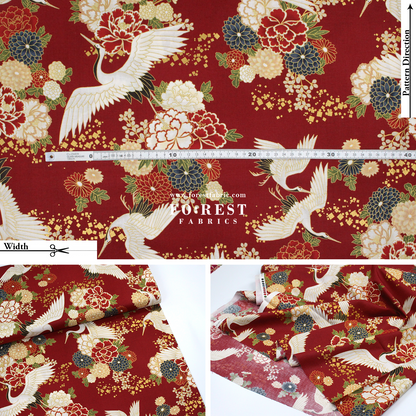 cotton - Crane fabric Red