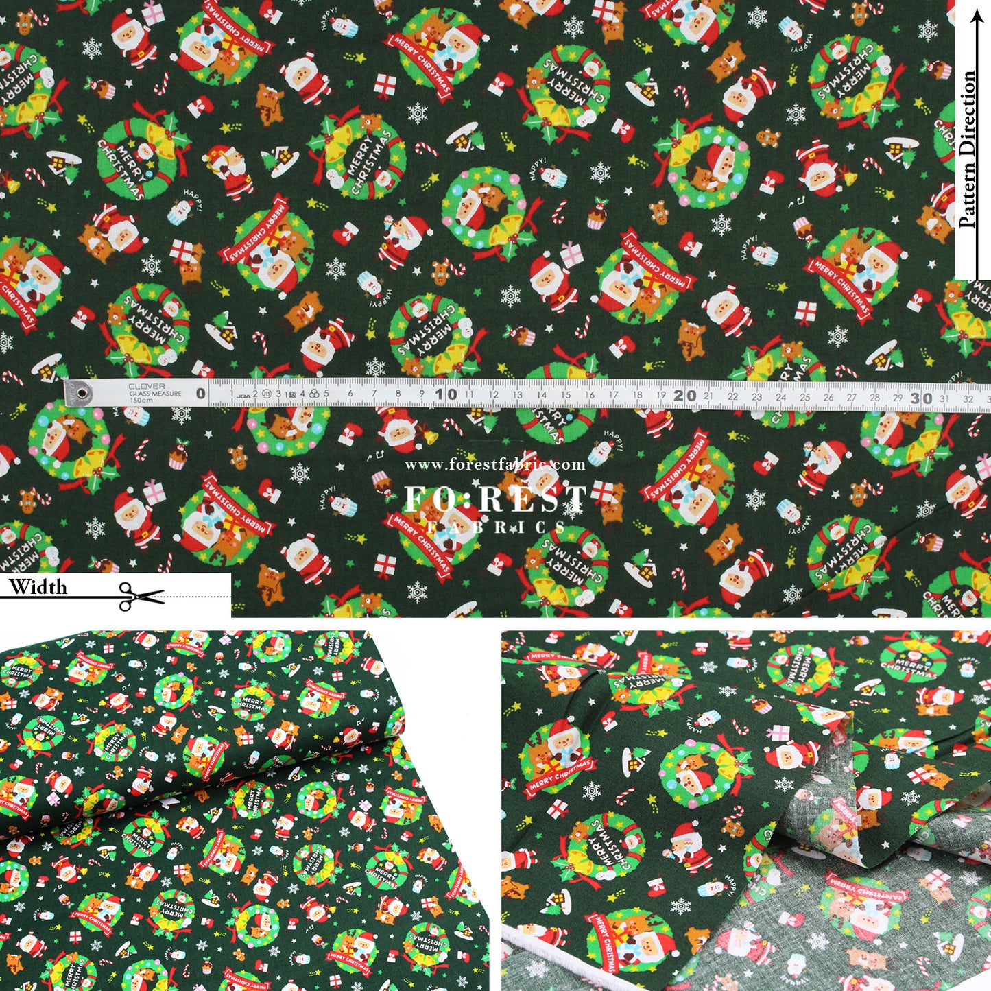 cotton - christmas santa fabric Green