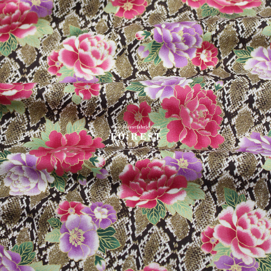 cotton - Sanke Peony金彩白蛇 fabric Mustard