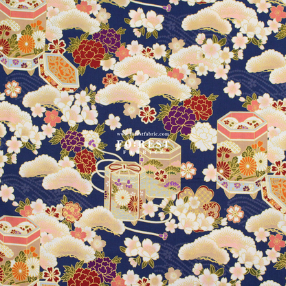 cotton - Cherry blossom Gift Box fabric Navy