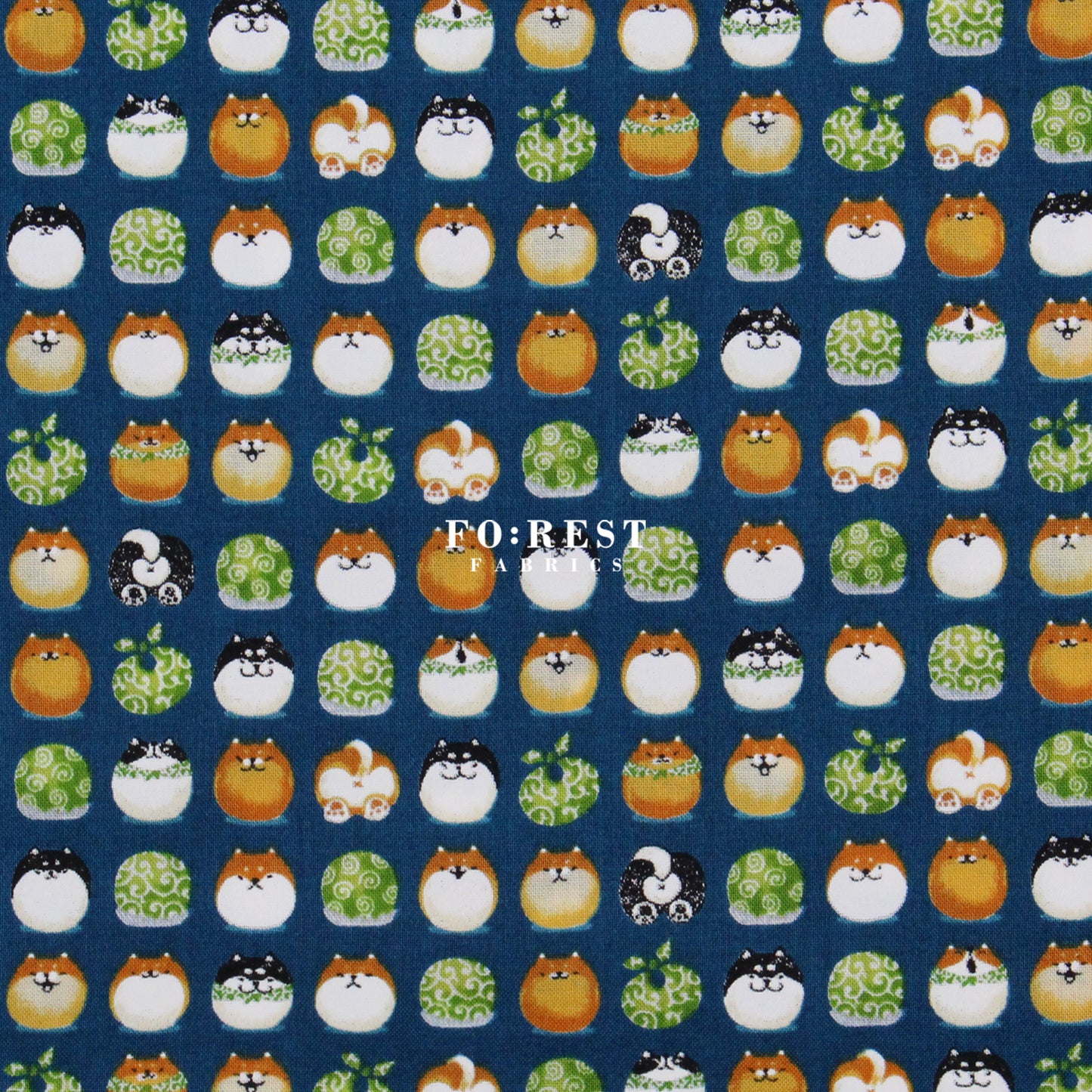 cotton - TravellingShiba Inu fabric Navy