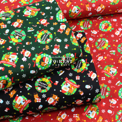 cotton - christmas santa fabric Black