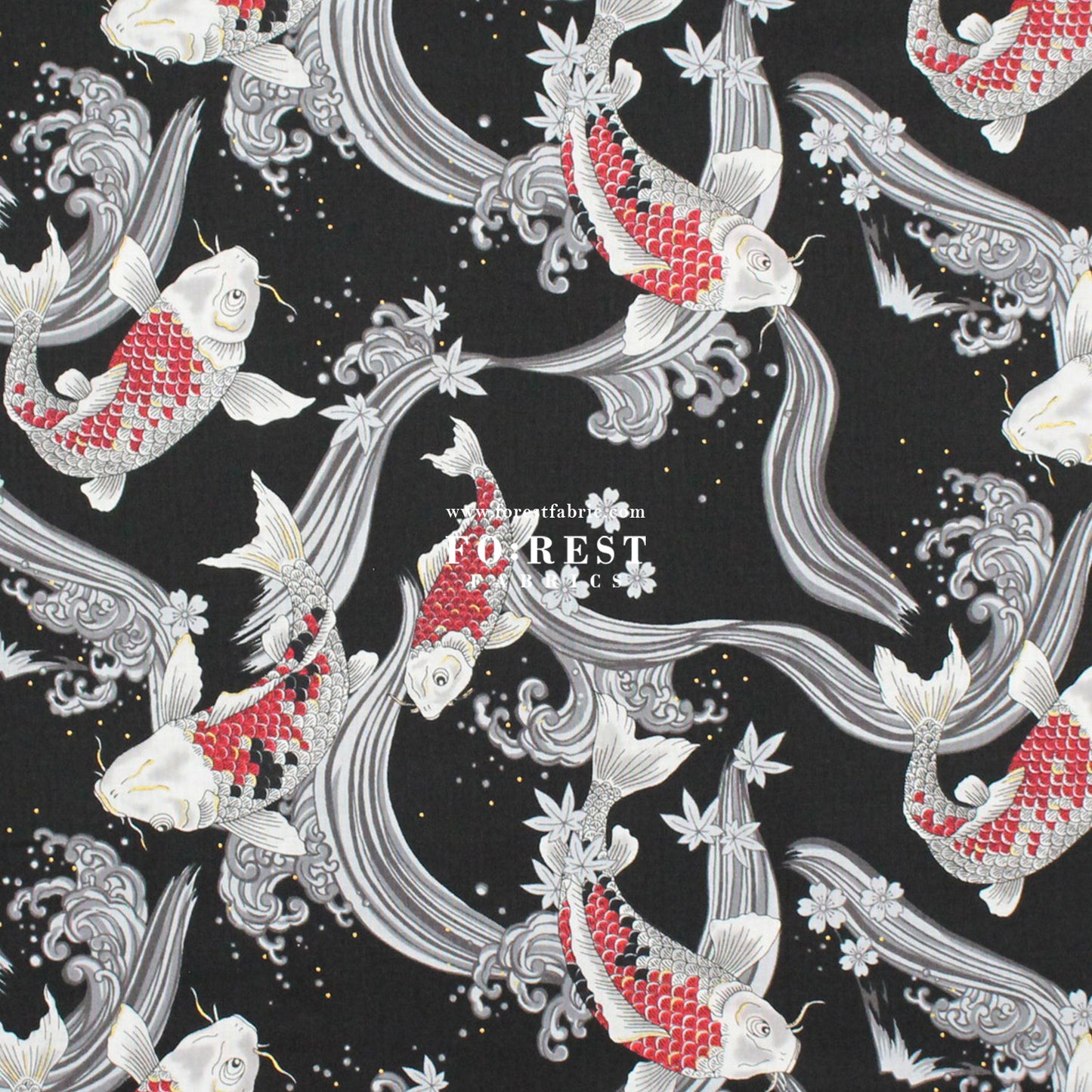 cotton - Koi Fuji mountain with metallic fabric Black