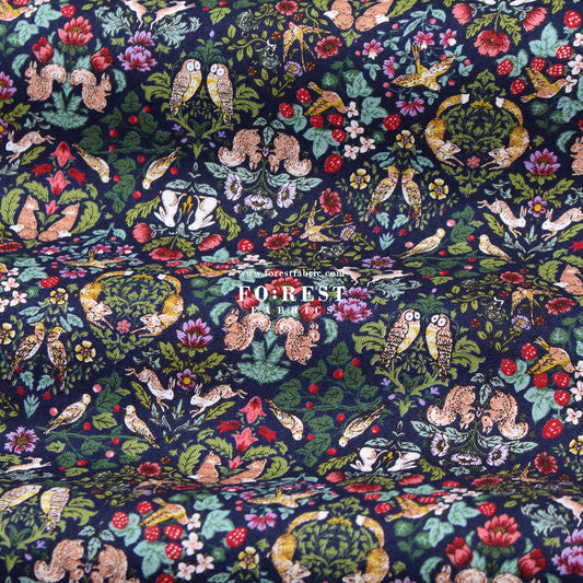 cotton - Art Nouveau Little Forest fabric Navy