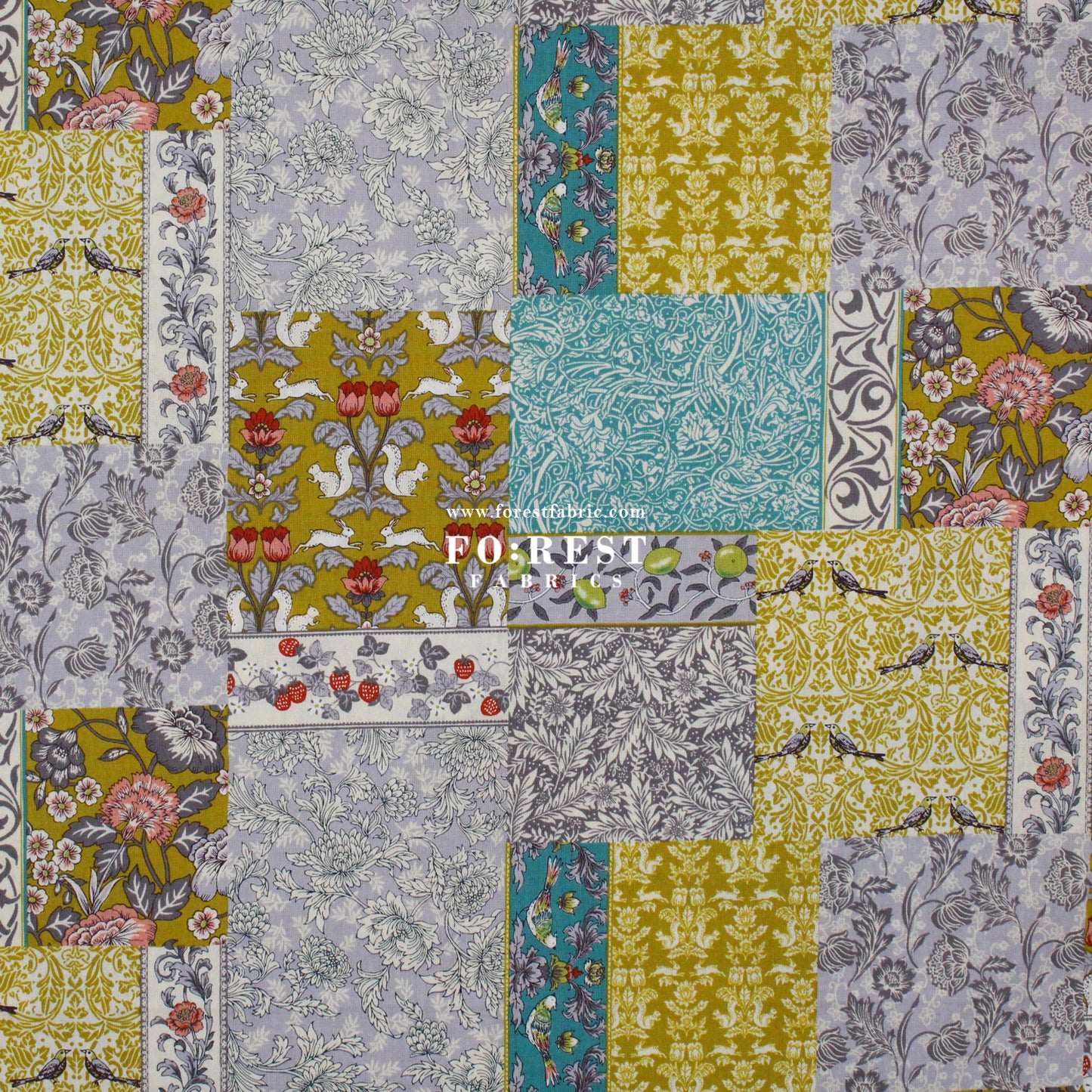 cotton - Art Nouveau Forest Flower fabric Mustard