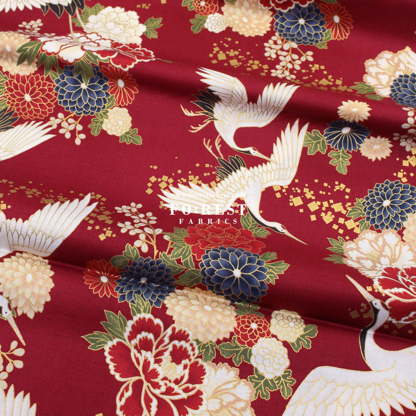 cotton - Crane fabric Red